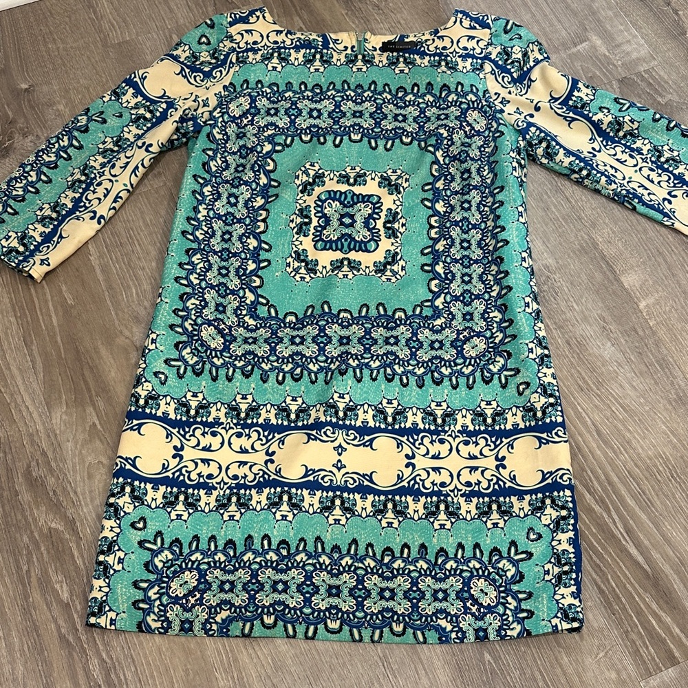 The Limited Blue and Cream Patterned Long Sleeve Dress
